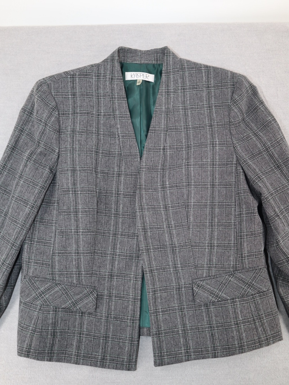 Kasper Women's Gray Plaid Open-Front Blazer
